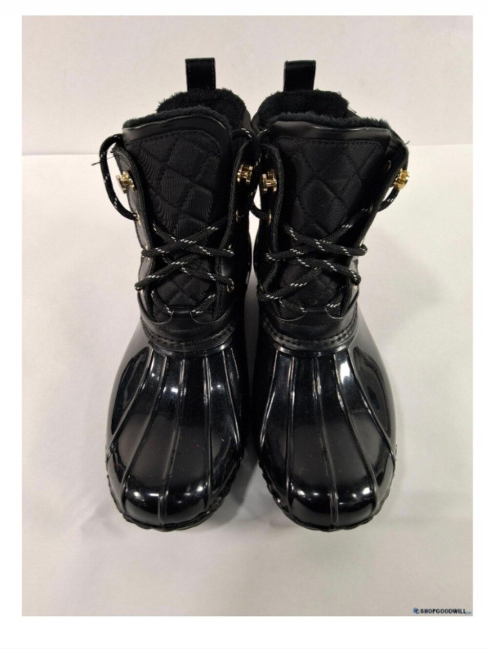 Tommy Hilfiger Black Quilted Waterproof Quilted Boots Faux Fur Lined Women's 8